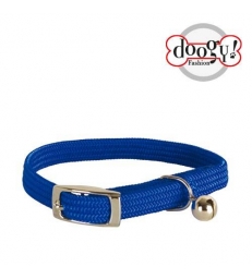 Collier nylon simple chromé chat bleu