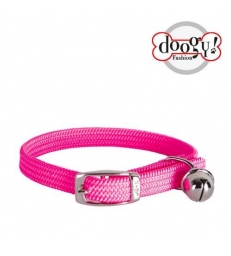 Collier nylon simple chromé chat rose