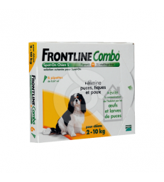 Frontline Combo Chien 2-10 kg . Boîte de 2 plaquettes thermoformées de 3 pipettes