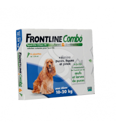 Frontline Combo Chien 10-20 kg . Boîte de 2 plaquettes thermoformées de 3 pipettes