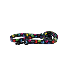Laisse Hop Dog Paw Wow .2,0 cm - Lg : 120 cm - Noir/Empreintes colorées
