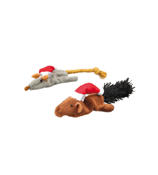 Jouet de Noël pour chat : Lot de 2 peluches .1 souris et 1 écureuil - Lg : 14-17 cm