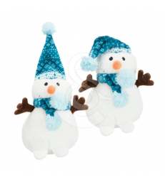 Jouet Noël chien : Lot de 4 peluches Bonhomme de neige .Lg : 20 cm - Modèles assortis