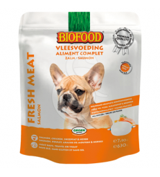 Aliment complet Saumon pour Chien Biofood. Sachet de 7 portions (petites saucisses de 90 g)